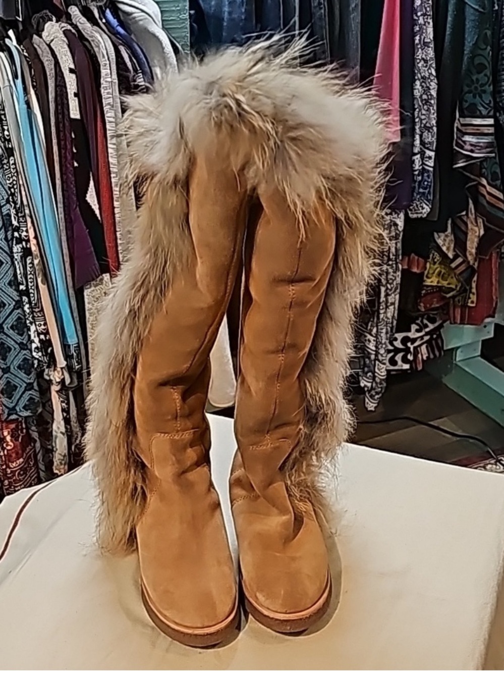 Koolaburra Sasha Tan Genuine Suede Fur Knee High Boots